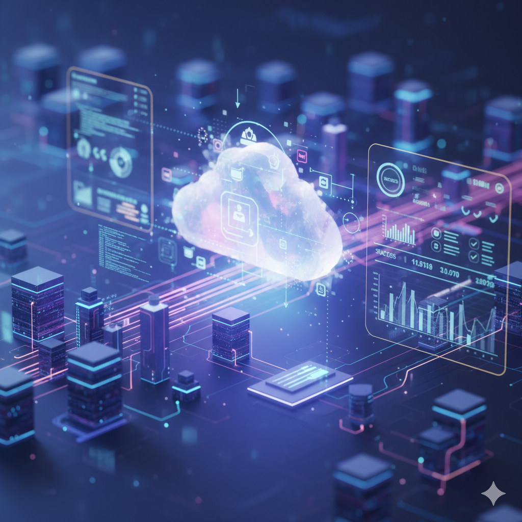 Abstract cloud and digital infrastructure graphic representing DevOps and Digital Transformation